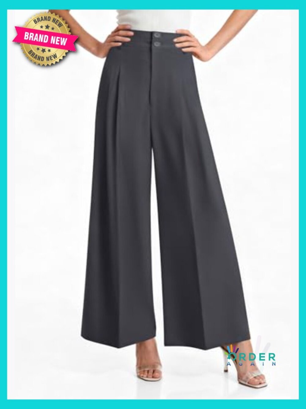 High Waist Pleated Wide Leg Palazzo Pants Work Business Casual Trousers - Picture 2 of 7